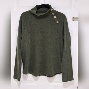 J.Crew Wide Button Collar Pullover Sweatshirt Cloudspun Fleece Women's  Green L